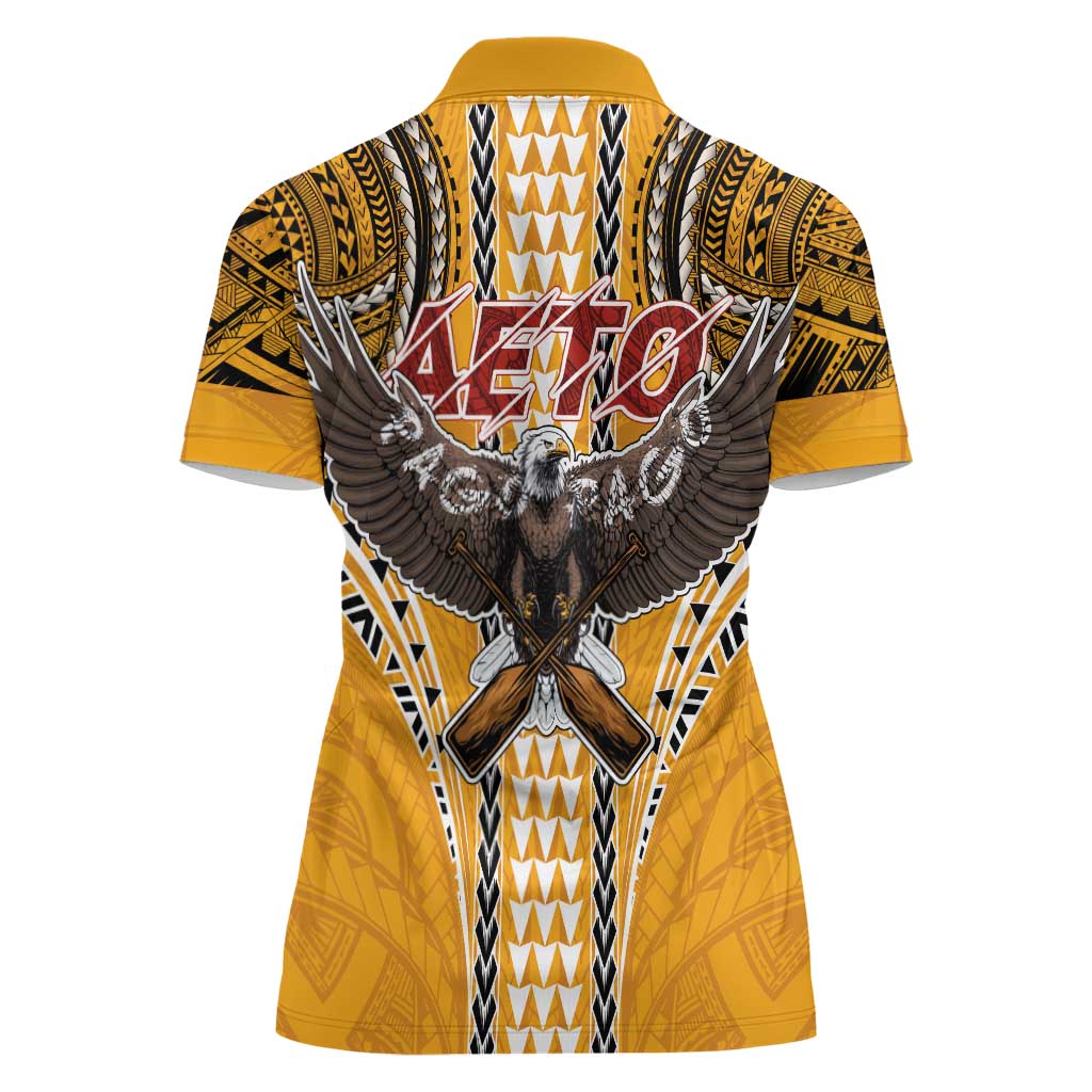 American Samoa Pago Pago Aeto Women Polo Shirt Bald Eagle with Polynesian Art Tattoos LT03 - Polynesian Pride