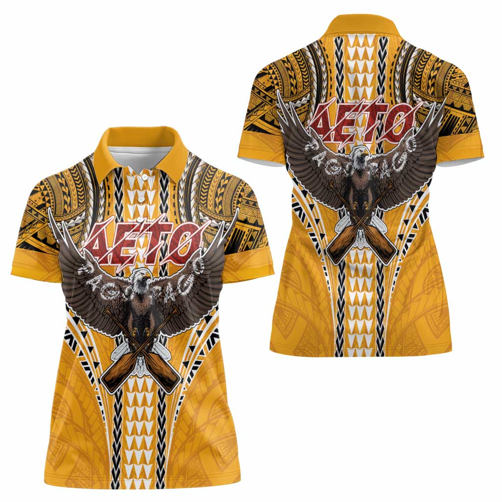 American Samoa Pago Pago Aeto Women Polo Shirt Bald Eagle with Polynesian Art Tattoos LT03 - Polynesian Pride