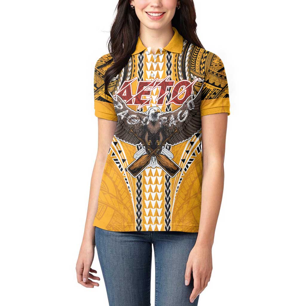 American Samoa Pago Pago Aeto Women Polo Shirt Bald Eagle with Polynesian Art Tattoos LT03 - Polynesian Pride