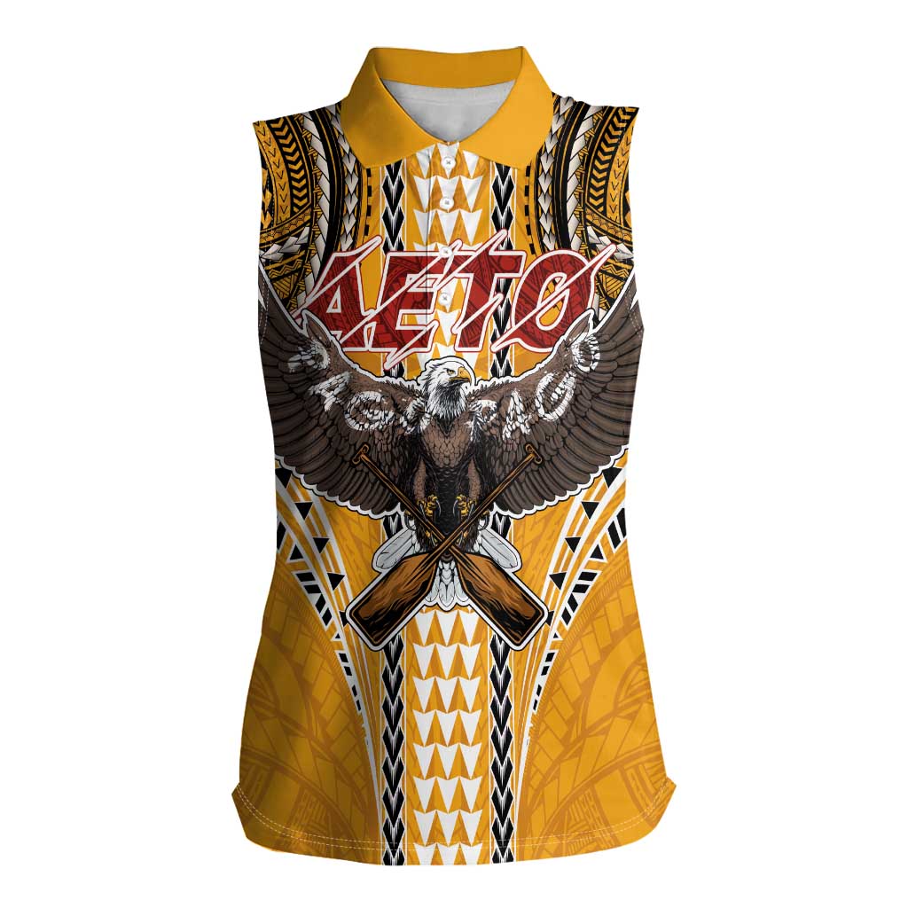 Samoa Pago Pago Aeto Women Sleeveless Polo Shirt Bald Eagle with Polynesian Art Tattoos - Polynesian Pride