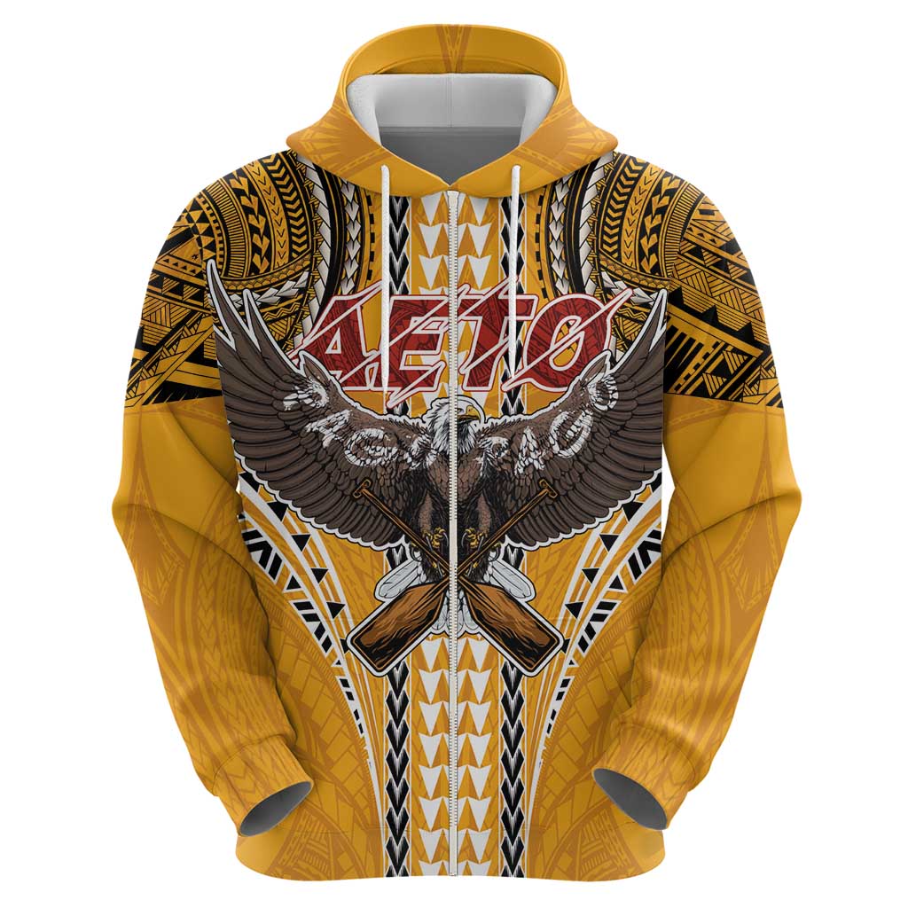 Samoa Pago Pago Aeto Zip Hoodie Bald Eagle with Polynesian Art Tattoos - Polynesian Pride