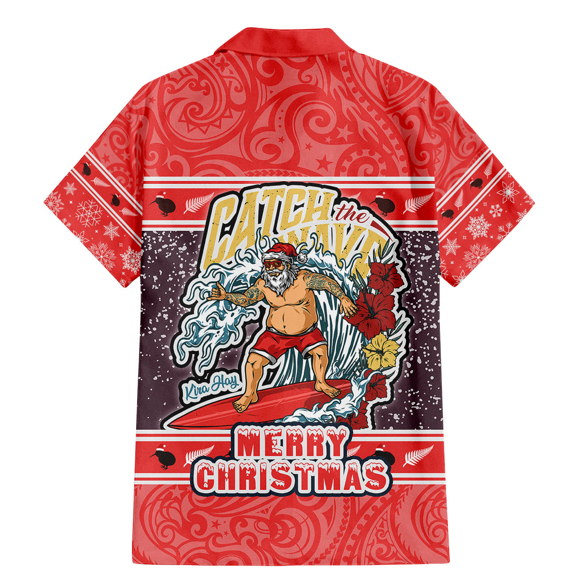 New Zealand Christmas Family Matching Mermaid Dress and Hawaiian Shirt Santa Catch The Wave Maori Pattern Retro Style LT03 - Polynesian Pride