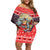 New Zealand Christmas Family Matching Off Shoulder Short Dress and Hawaiian Shirt Santa Catch The Wave Maori Pattern Retro Style LT03 Mom's Dress Red - Polynesian Pride