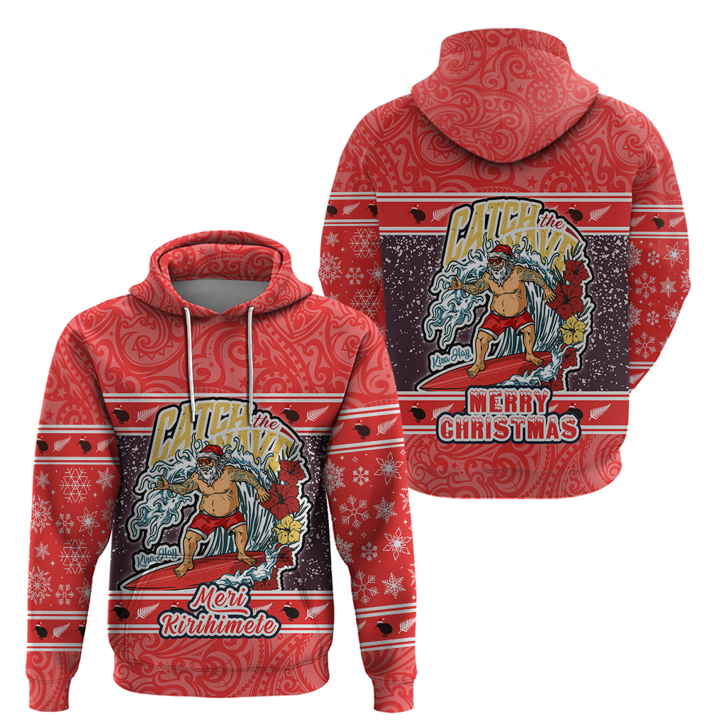 New Zealand Christmas Hoodie Santa Catch The Wave Maori Pattern Retro Style LT03 - Polynesian Pride