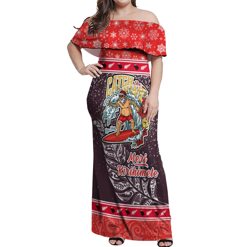 new-zealand-christmas-off-shoulder-maxi-dress-santa-catch-the-wave-maori-pattern-retro-style
