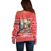 New Zealand Christmas Off Shoulder Sweater Santa Catch The Wave Maori Pattern Retro Style LT03 - Polynesian Pride
