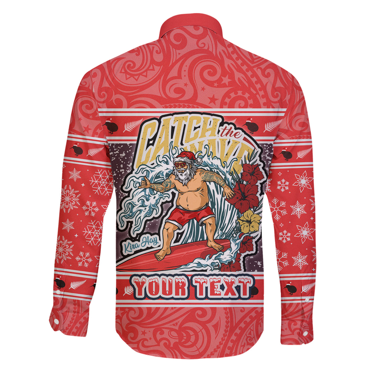custom-new-zealand-christmas-family-matching-short-sleeve-bodycon-dress-and-hawaiian-shirt-santa-catch-the-wave-maori-pattern-retro-style