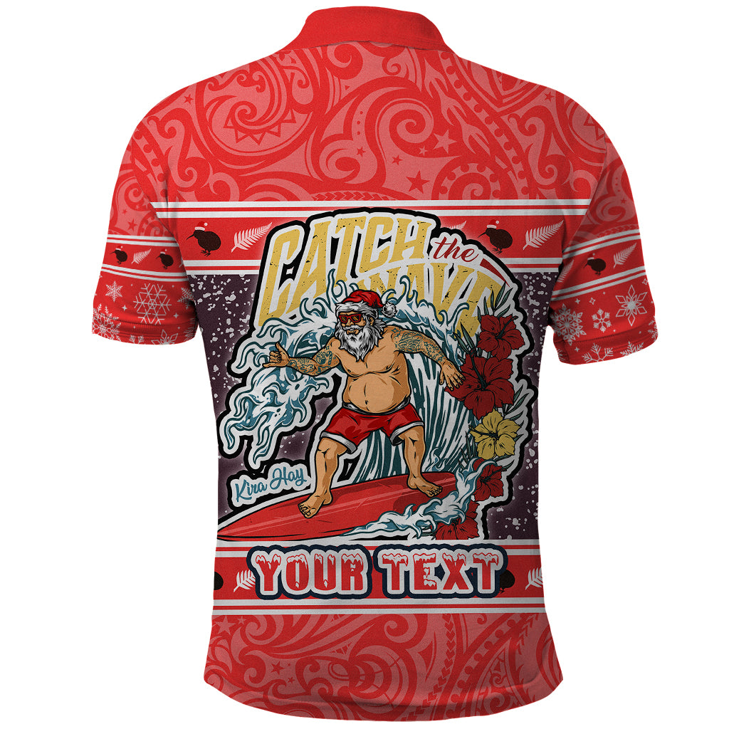Custom New Zealand Christmas Polo Shirt Santa Catch The Wave Maori Pattern Retro Style LT03 - Polynesian Pride