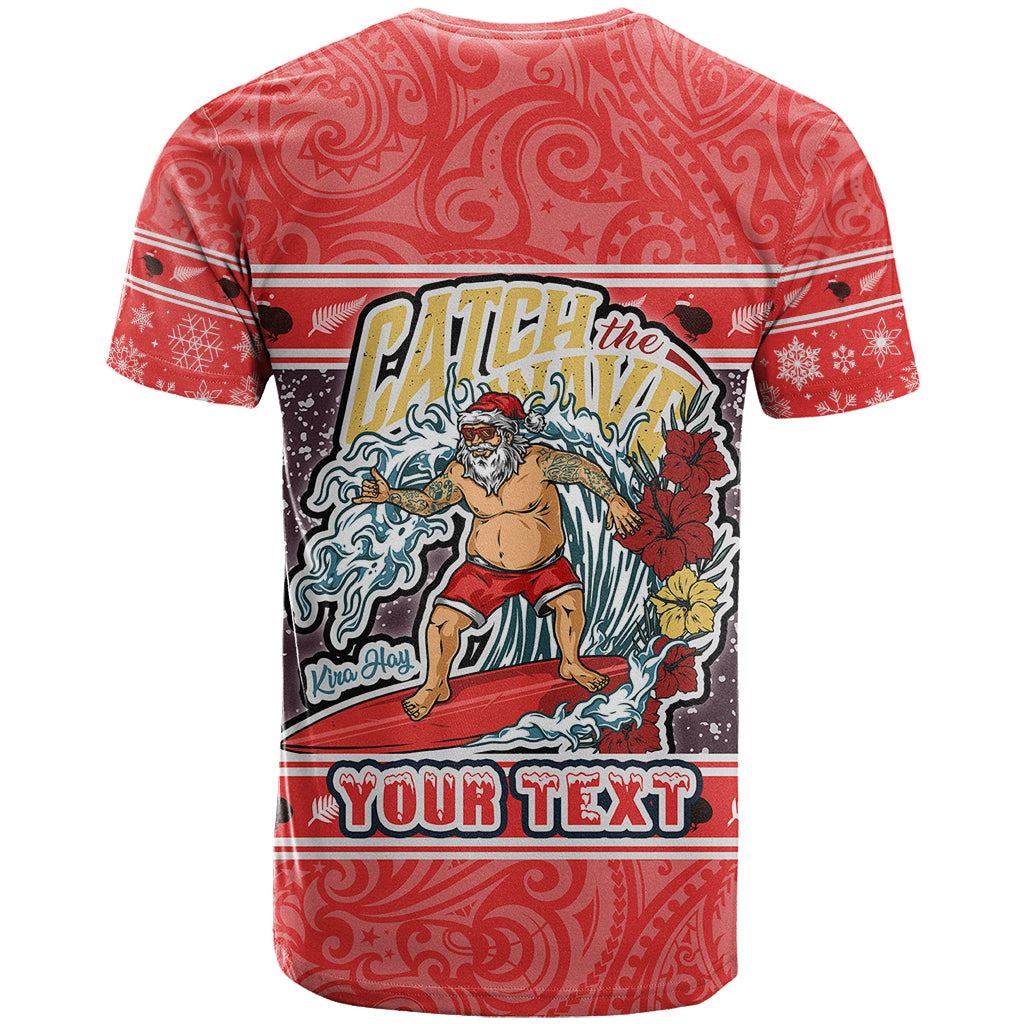 Custom New Zealand Christmas T Shirt Santa Catch The Wave Maori Pattern Retro Style LT03 - Polynesian Pride