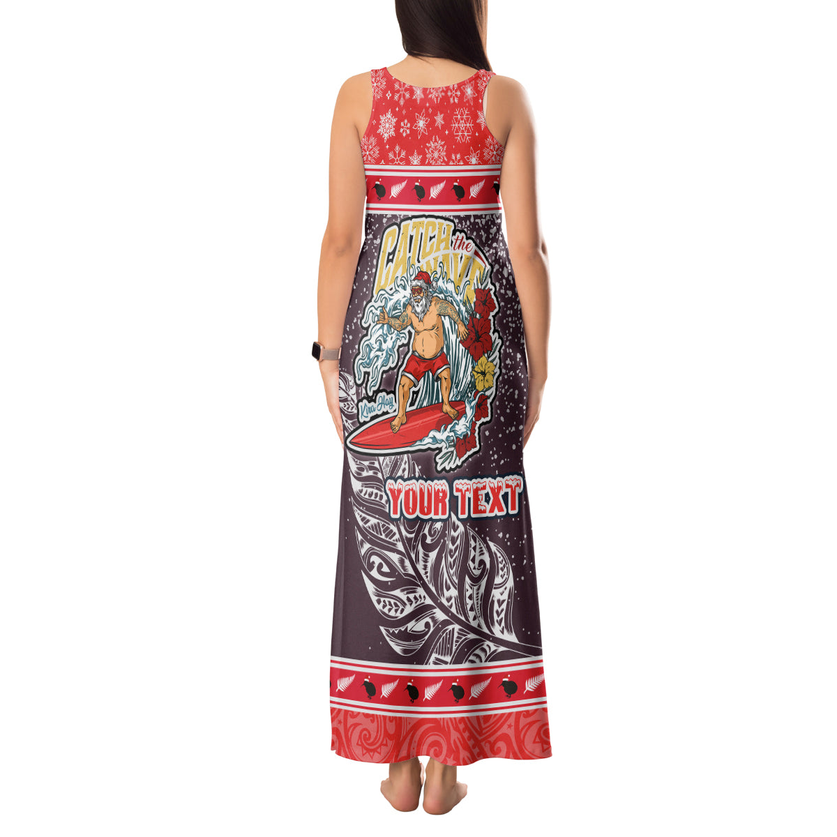 Custom New Zealand Christmas Tank Maxi Dress Santa Catch The Wave Maori Pattern Retro Style LT03 - Polynesian Pride