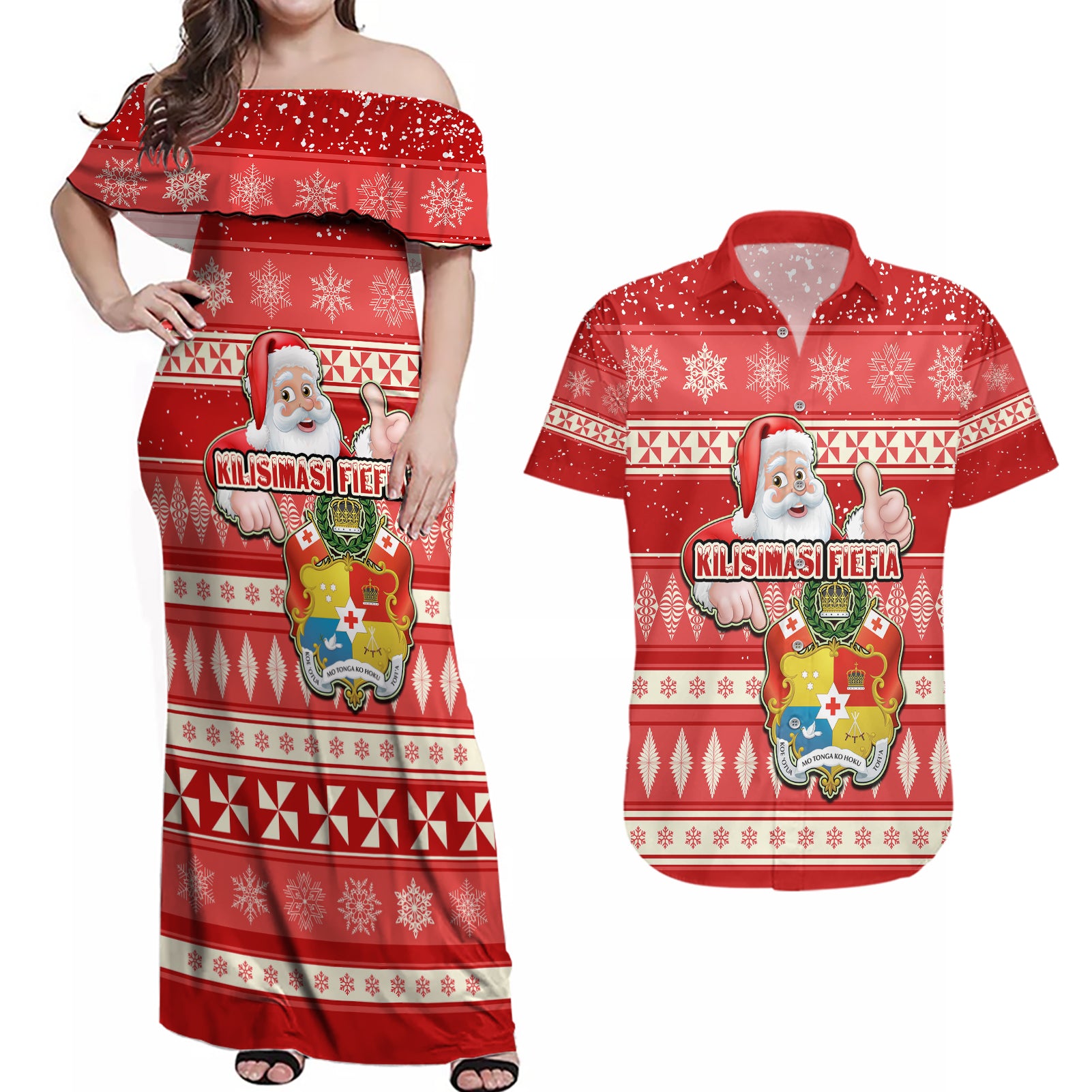 tonga-christmas-couples-matching-off-shoulder-maxi-dress-and-hawaiian-shirt-the-santa-coat-of-arms-with-ngatu-and-snow-pattern