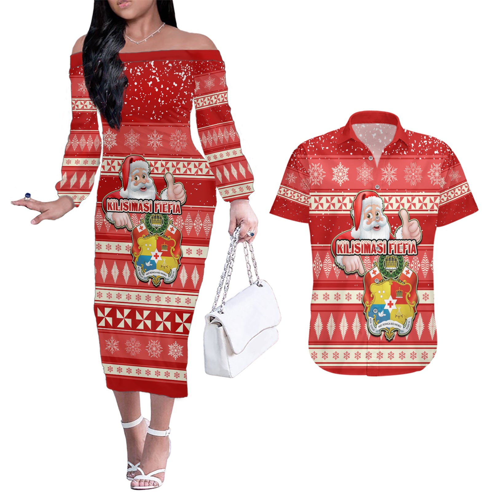 tonga-christmas-couples-matching-off-the-shoulder-long-sleeve-dress-and-hawaiian-shirt-the-santa-coat-of-arms-with-ngatu-and-snow-pattern