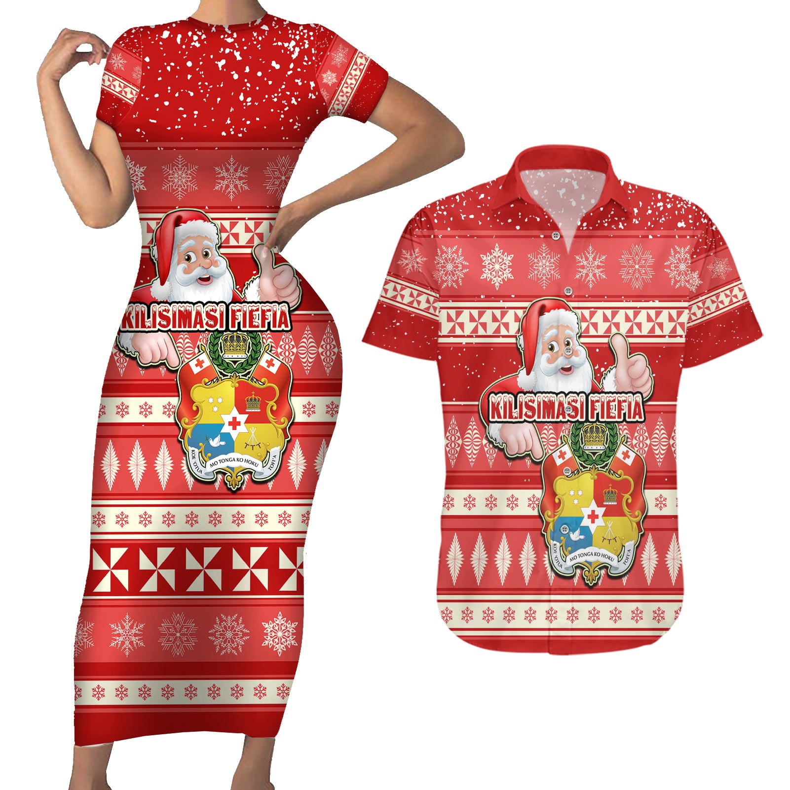 tonga-christmas-couples-matching-short-sleeve-bodycon-dress-and-hawaiian-shirt-the-santa-coat-of-arms-with-ngatu-and-snow-pattern