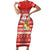 Tonga Christmas Family Matching Short Sleeve Bodycon Dress and Hawaiian Shirt The Santa Coat of Arms with Ngatu and Snow Pattern LT03 Mom's Dress Red - Polynesian Pride