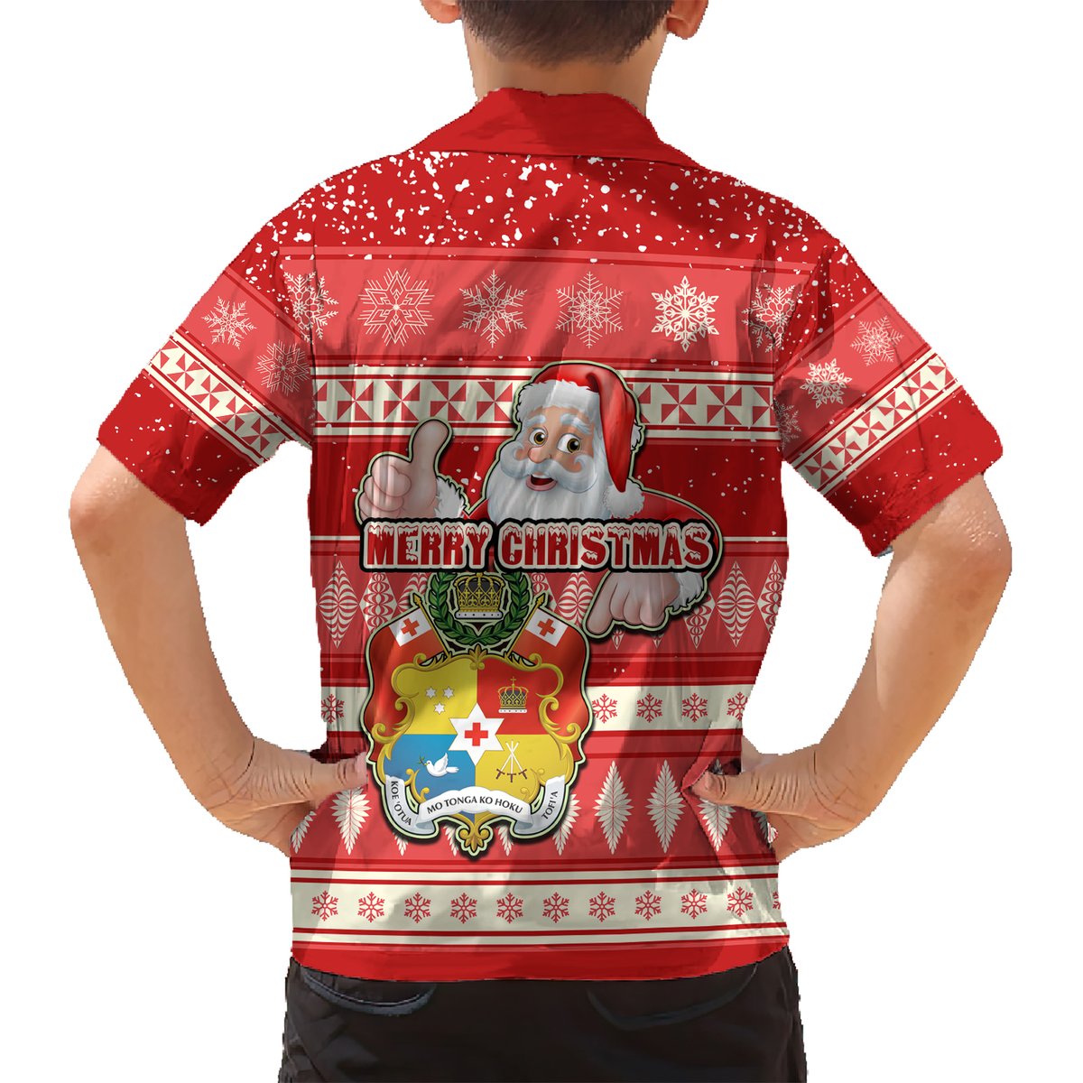 Tonga Christmas Hawaiian Shirt The Santa Coat of Arms with Ngatu and Snow Pattern LT03 - Polynesian Pride
