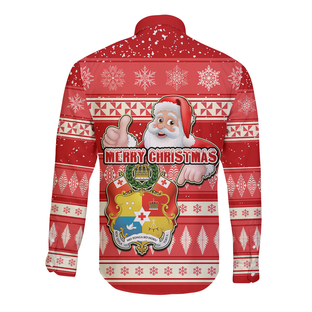 Tonga Christmas Long Sleeve Button Shirt The Santa Coat of Arms with Ngatu and Snow Pattern LT03 - Polynesian Pride
