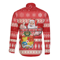 Tonga Christmas Long Sleeve Button Shirt The Santa Coat of Arms with Ngatu and Snow Pattern LT03 - Polynesian Pride