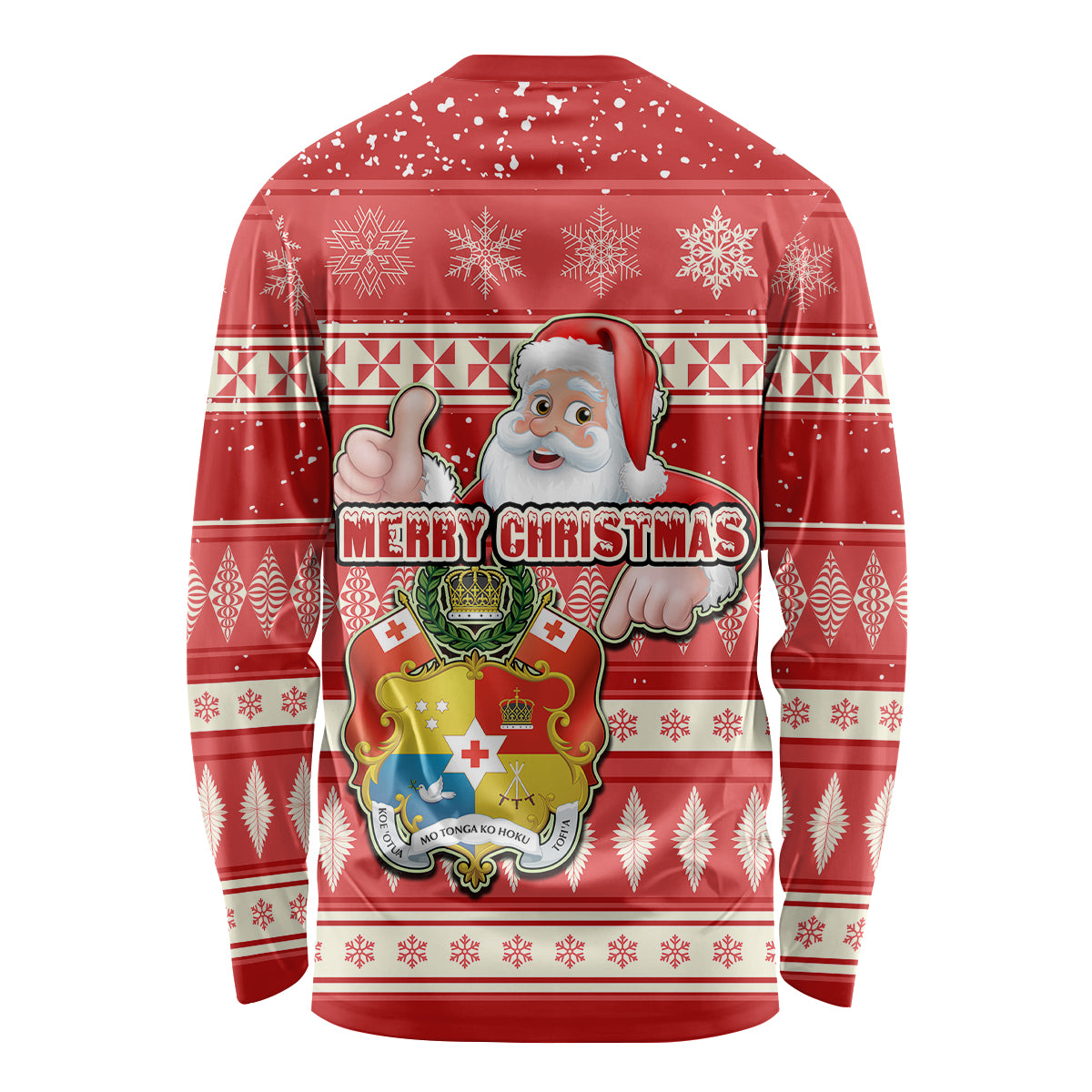 Tonga Christmas Long Sleeve Shirt The Santa Coat of Arms with Ngatu and Snow Pattern LT03 - Polynesian Pride