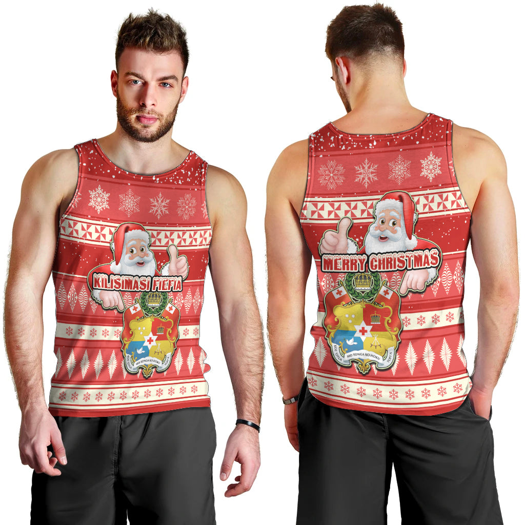 Tonga Christmas Men Tank Top The Santa Coat of Arms with Ngatu and Snow Pattern LT03 - Polynesian Pride