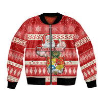 Custom Tonga Christmas Bomber Jacket The Santa Coat of Arms with Ngatu and Snow Pattern LT03 Unisex Red - Polynesian Pride