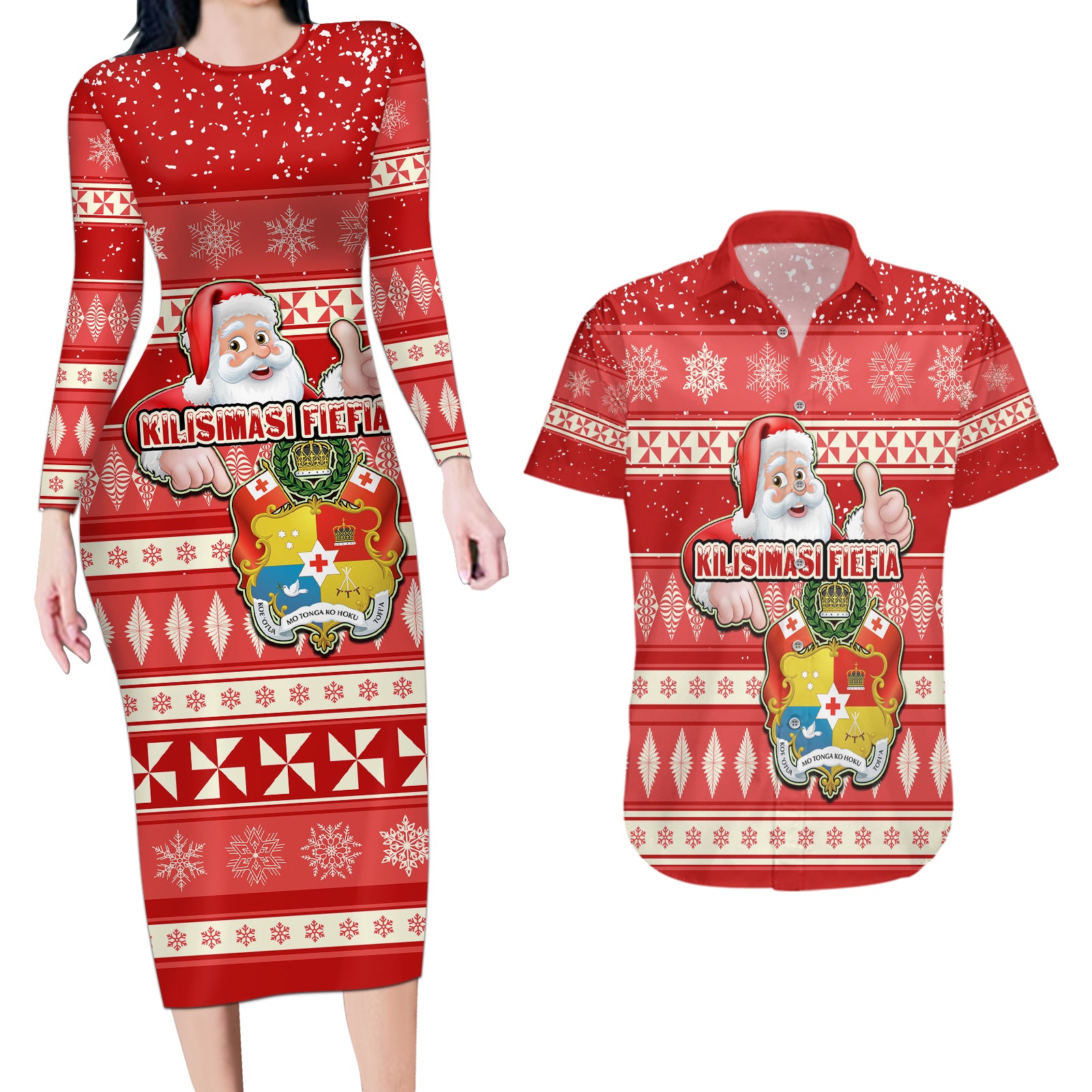 custom-tonga-christmas-couples-matching-long-sleeve-bodycon-dress-and-hawaiian-shirt-the-santa-coat-of-arms-with-ngatu-and-snow-pattern