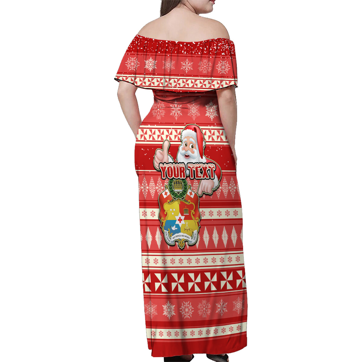 Custom Tonga Christmas Family Matching Off Shoulder Maxi Dress and Hawaiian Shirt The Santa Coat of Arms with Ngatu and Snow Pattern LT03 - Polynesian Pride