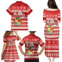 Custom Tonga Christmas Family Matching Puletasi Dress and Hawaiian Shirt The Santa Coat of Arms with Ngatu and Snow Pattern LT03 - Polynesian Pride