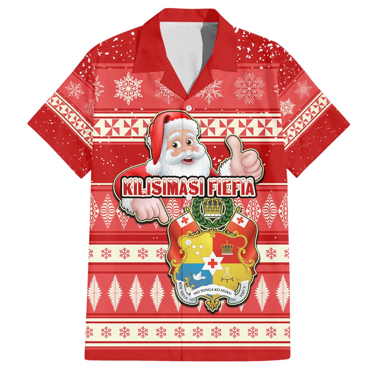 Custom Tonga Christmas Hawaiian Shirt The Santa Coat of Arms with Ngatu and Snow Pattern LT03 Red - Polynesian Pride