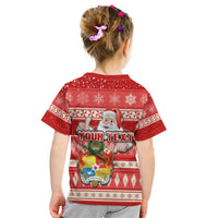 Custom Tonga Christmas Kid T Shirt The Santa Coat of Arms with Ngatu and Snow Pattern LT03 - Polynesian Pride