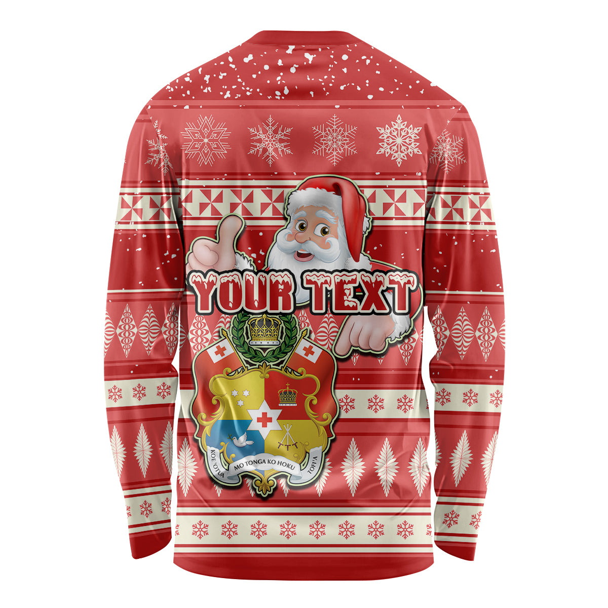 Custom Tonga Christmas Long Sleeve Shirt The Santa Coat of Arms with Ngatu and Snow Pattern LT03 - Polynesian Pride