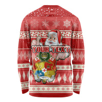 Custom Tonga Christmas Long Sleeve Shirt The Santa Coat of Arms with Ngatu and Snow Pattern LT03 - Polynesian Pride