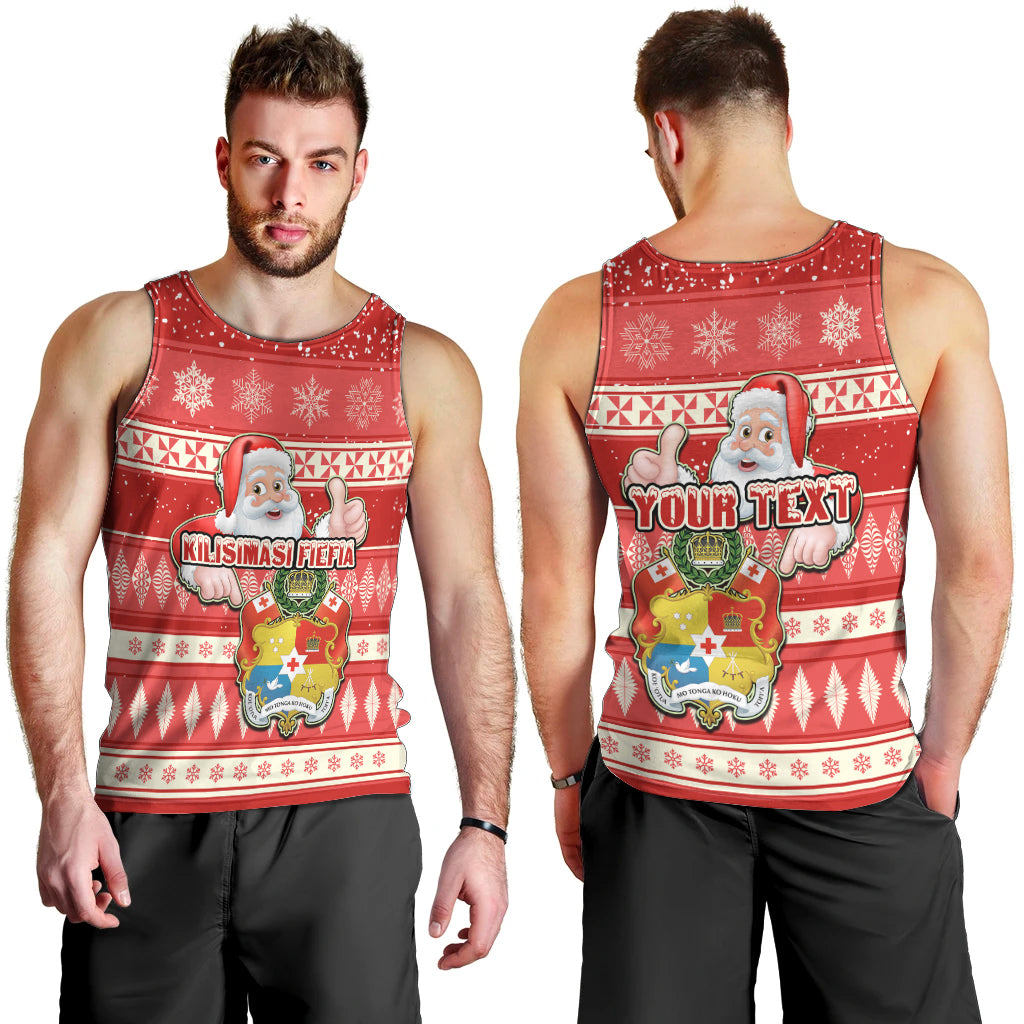 Custom Tonga Christmas Men Tank Top The Santa Coat of Arms with Ngatu and Snow Pattern LT03 - Polynesian Pride