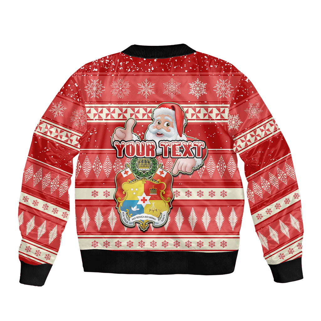 Custom Tonga Christmas Sleeve Zip Bomber Jacket The Santa Coat of Arms with Ngatu and Snow Pattern LT03 - Polynesian Pride