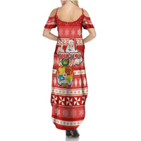 Custom Tonga Christmas Summer Maxi Dress The Santa Coat of Arms with Ngatu and Snow Pattern LT03 - Polynesian Pride