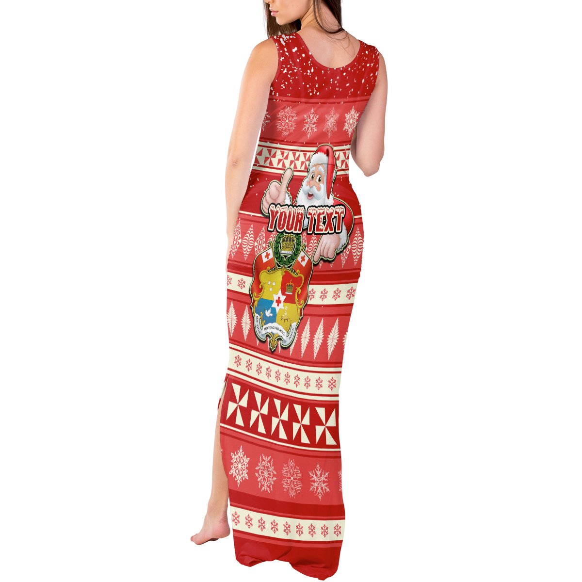 Custom Tonga Christmas Tank Maxi Dress The Santa Coat of Arms with Ngatu and Snow Pattern LT03 - Polynesian Pride