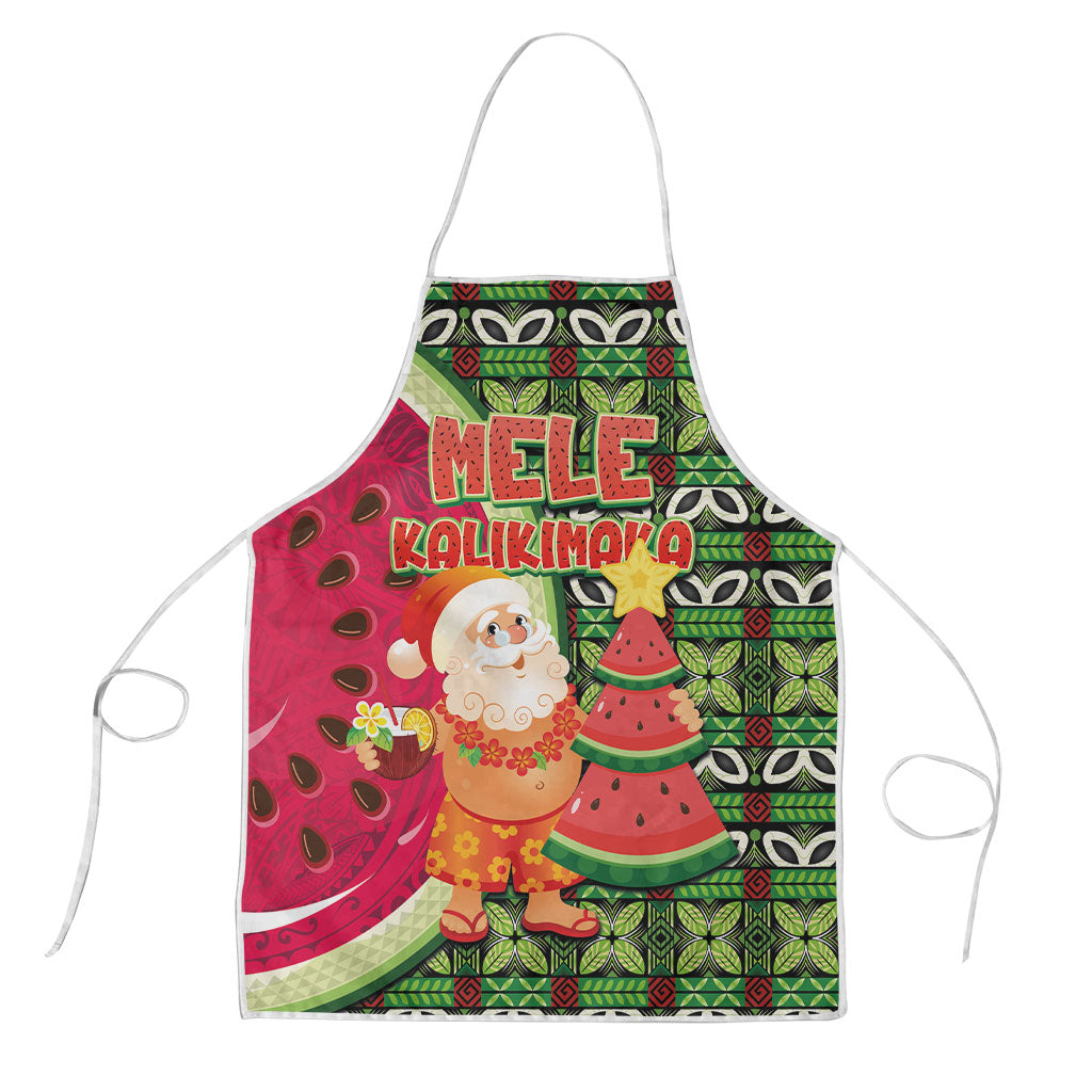 Hawaii Watermelon Mele Kalikimaka Apron Tribal Pacific Pattern with Tropical Funny Santa Claus