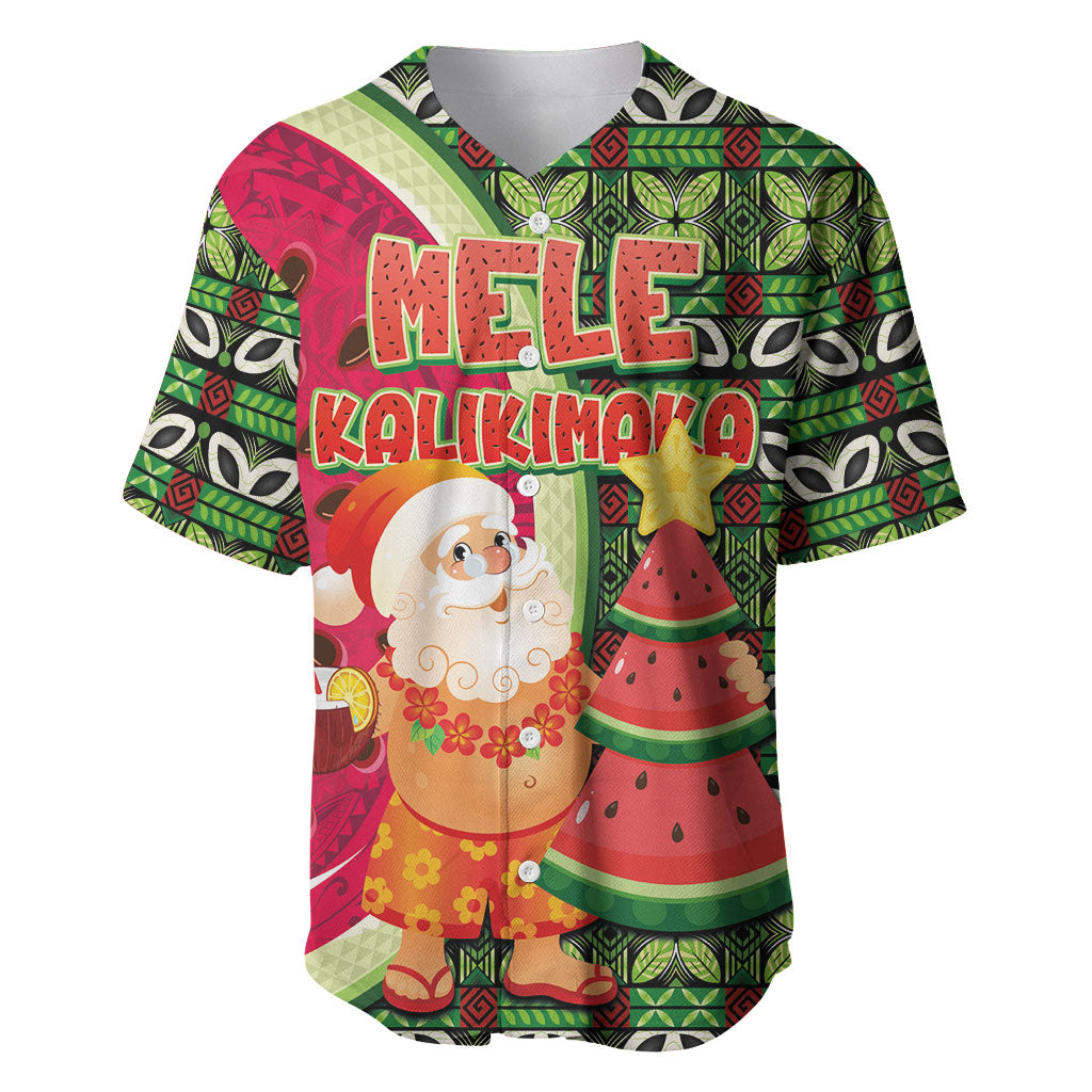 Hawaii Watermelon Mele Kalikimaka Baseball Jersey Tribal Pacific Pattern with Tropical Funny Santa Claus LT03 Multicolor - Polynesian Pride