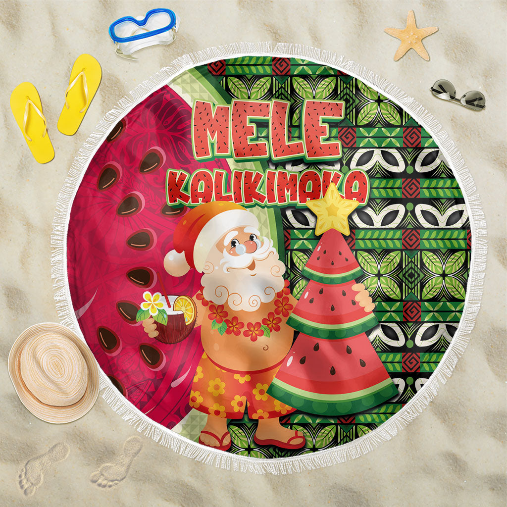 Hawaii Watermelon Mele Kalikimaka Beach Blanket Tribal Pacific Pattern with Tropical Funny Santa Claus