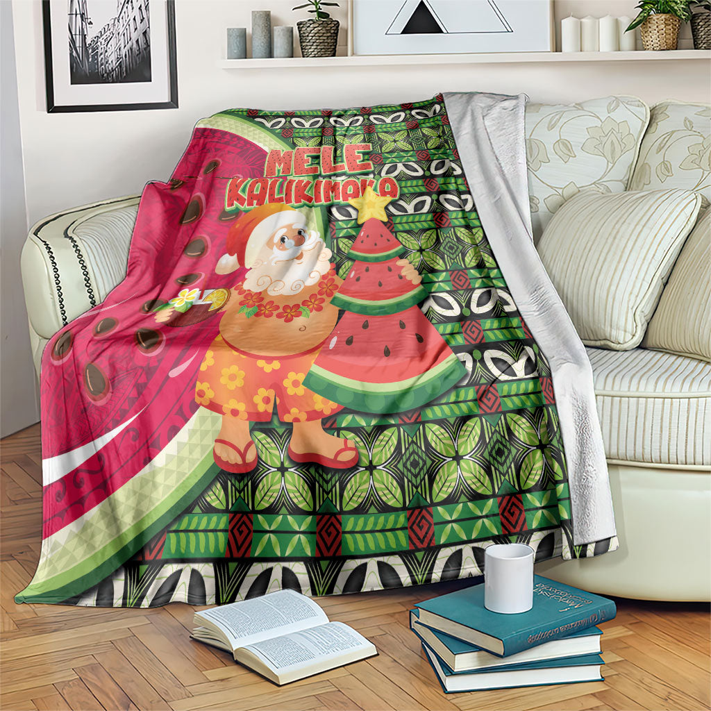 Hawaii Watermelon Mele Kalikimaka Blanket Tribal Pacific Pattern with Tropical Funny Santa Claus