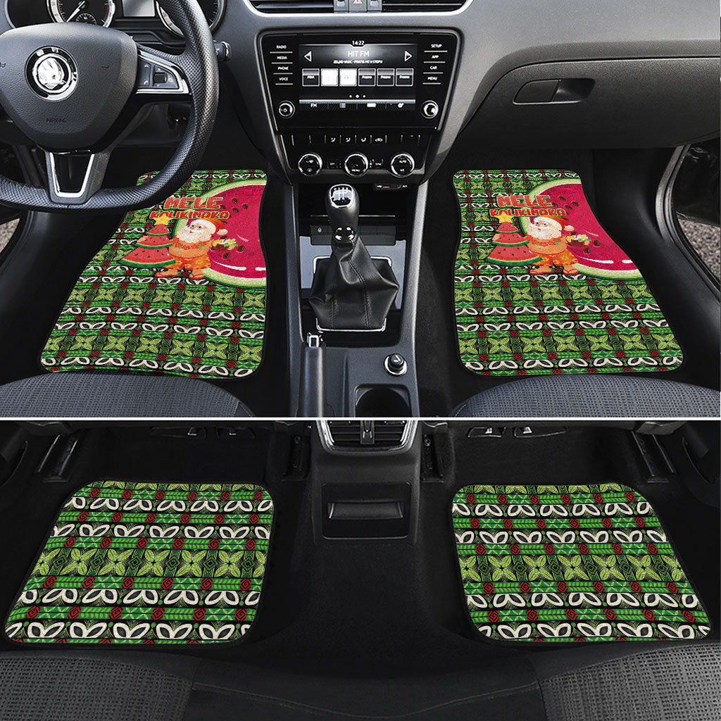 Hawaii Watermelon Mele Kalikimaka Car Mats Tribal Pacific Pattern with Tropical Funny Santa Claus LT03 Set 4pcs Multicolor - Polynesian Pride