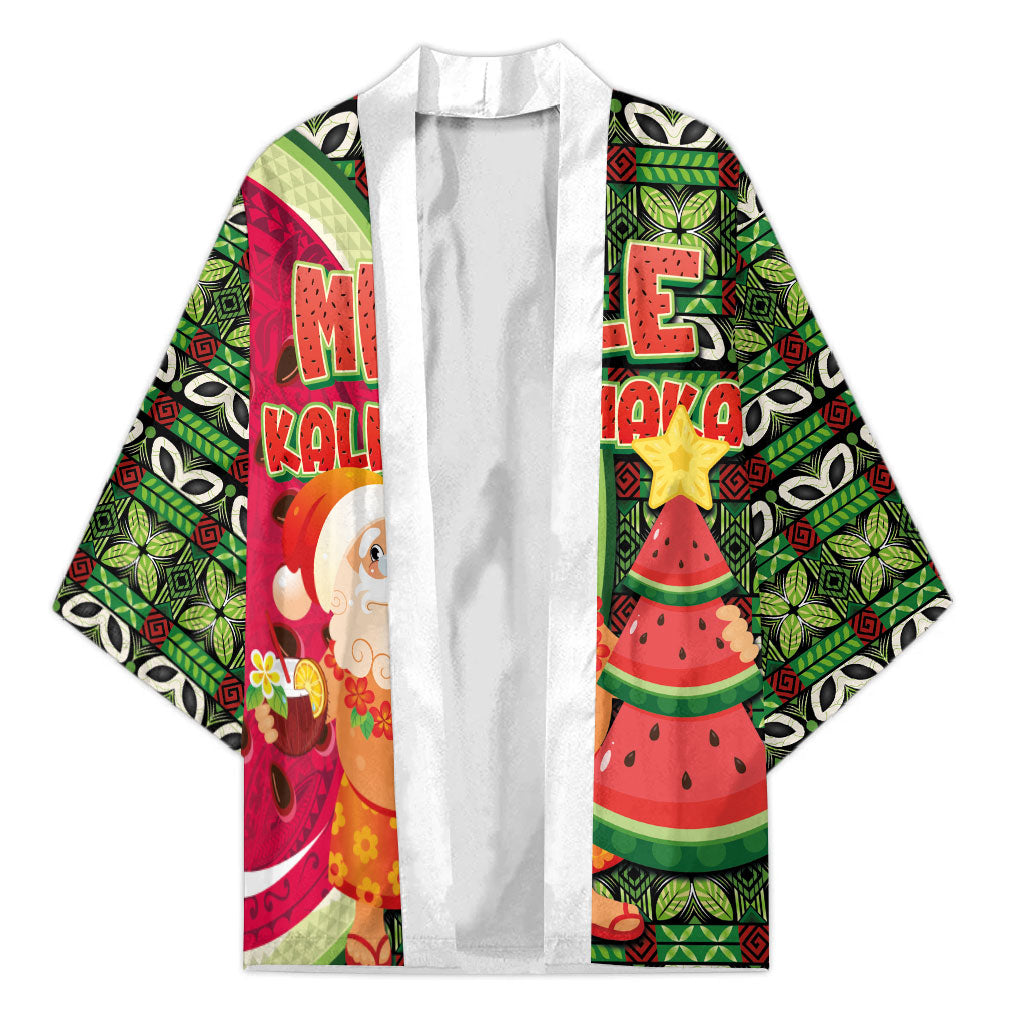 Hawaii Watermelon Mele Kalikimaka Kimono Tribal Pacific Pattern with Tropical Funny Santa Claus