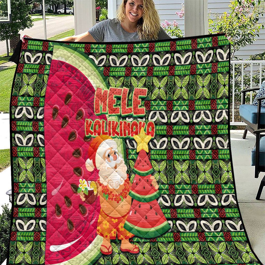 Hawaii Watermelon Mele Kalikimaka Quilt Tribal Pacific Pattern with Tropical Funny Santa Claus LT03 Multicolor - Polynesian Pride