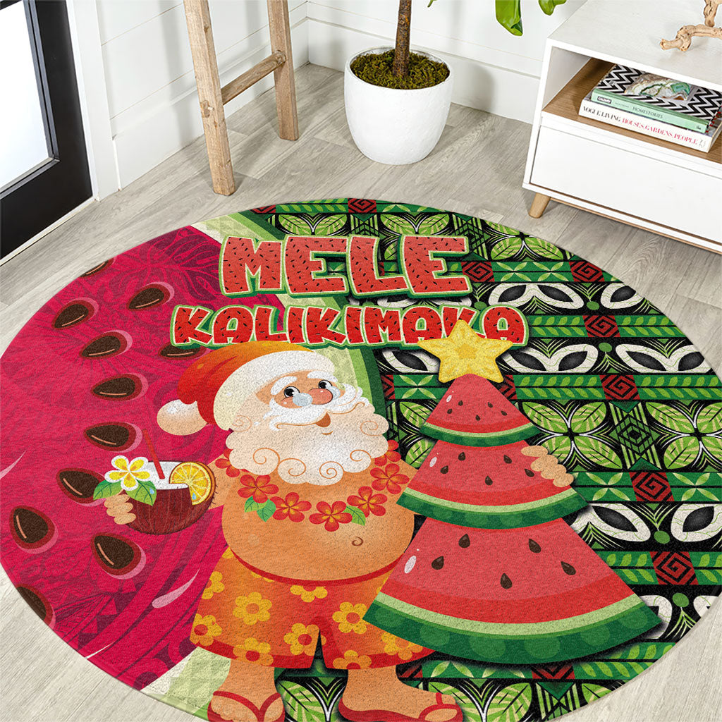 Hawaii Watermelon Mele Kalikimaka Round Carpet Tribal Pacific Pattern with Tropical Funny Santa Claus LT03 Multicolor - Polynesian Pride