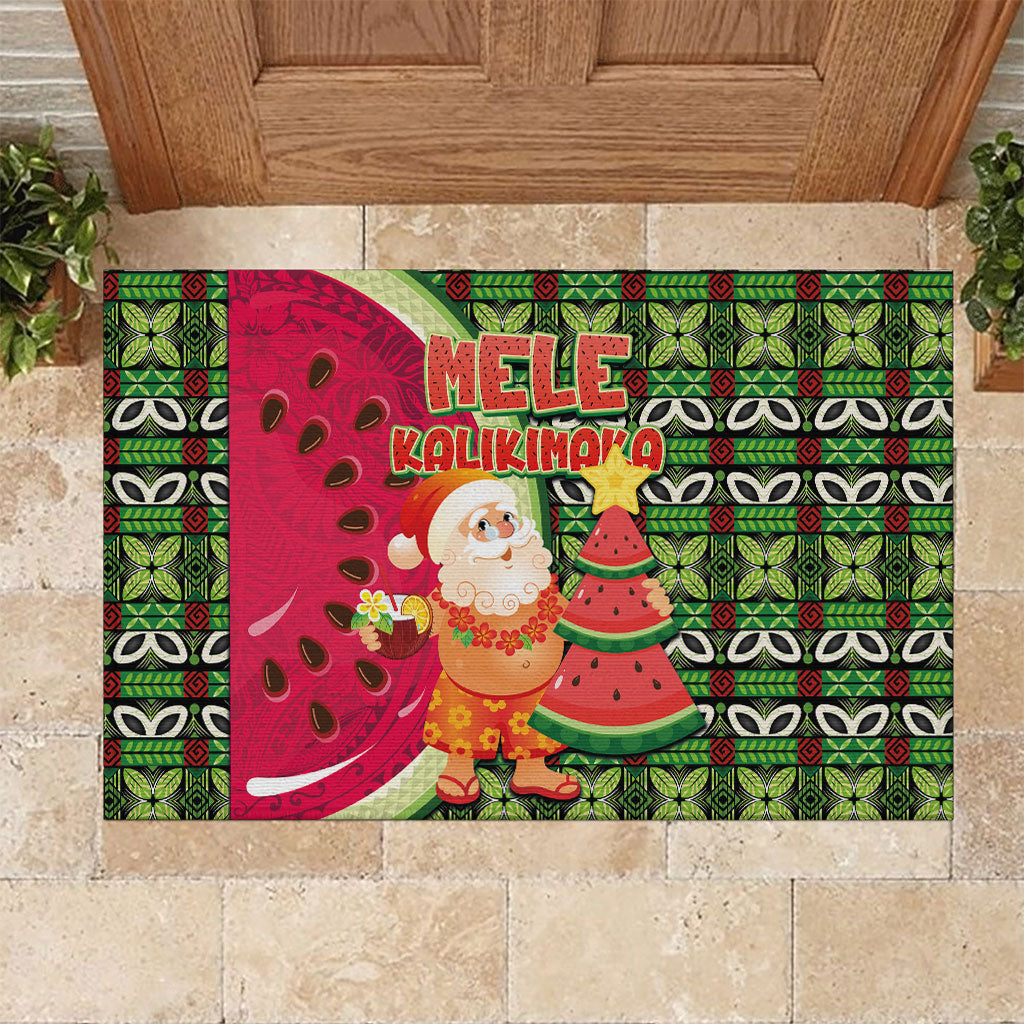 Hawaii Watermelon Mele Kalikimaka Rubber Doormat Tribal Pacific Pattern with Tropical Funny Santa Claus LT03 Multicolor - Polynesian Pride