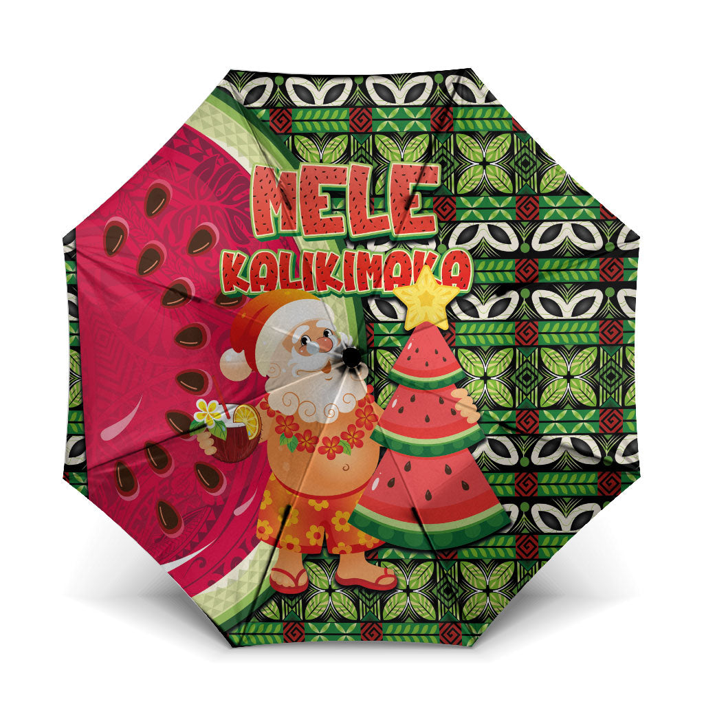 Hawaii Watermelon Mele Kalikimaka Umbrella Tribal Pacific Pattern with Tropical Funny Santa Claus