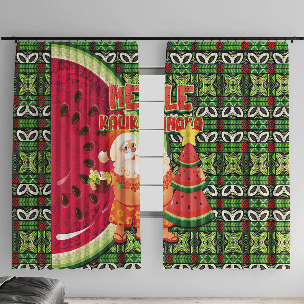 Hawaii Watermelon Mele Kalikimaka Window Curtain Tribal Pacific Pattern with Tropical Funny Santa Claus LT03 With Hooks Multicolor - Polynesian Pride