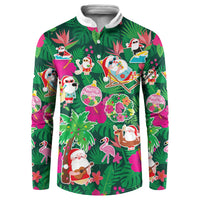 Hawaii Mele Kalikimaka Button Sweatshirt Tropical Plants with Santa Claus LT03 Multicolor - Polynesian Pride