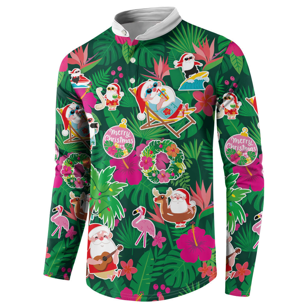 Hawaii Mele Kalikimaka Button Sweatshirt Tropical Plants with Santa Claus LT03 - Polynesian Pride