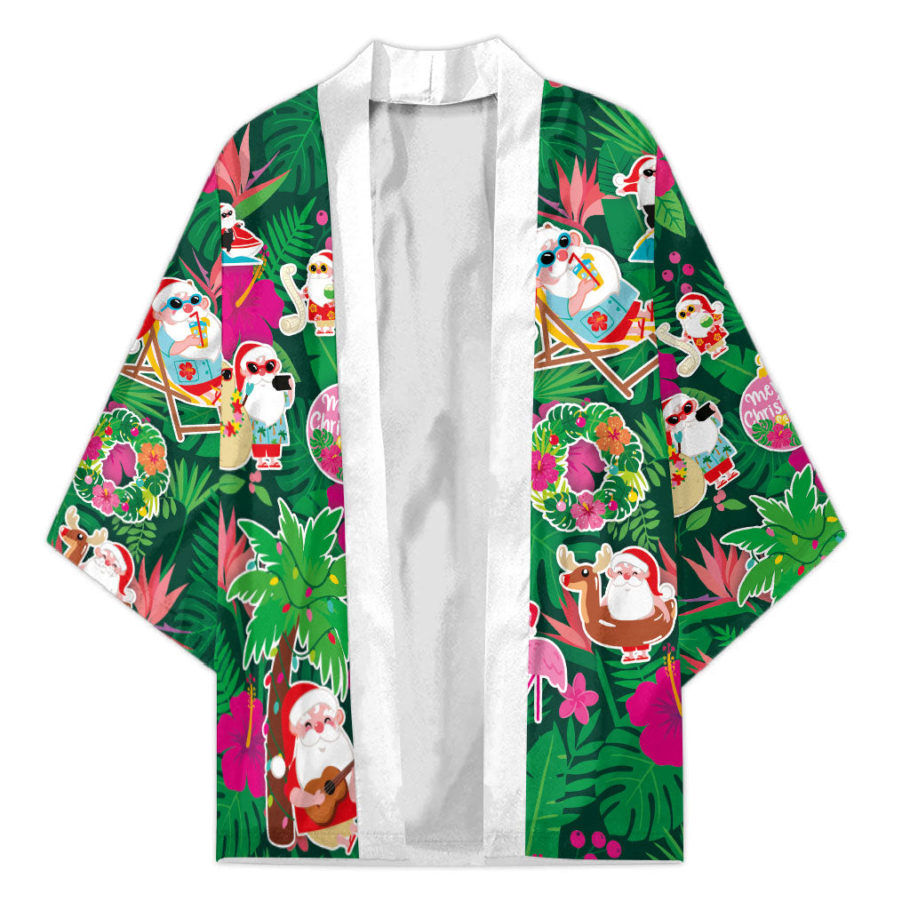 Hawaii Mele Kalikimaka Kimono Tropical Plants with Santa Claus