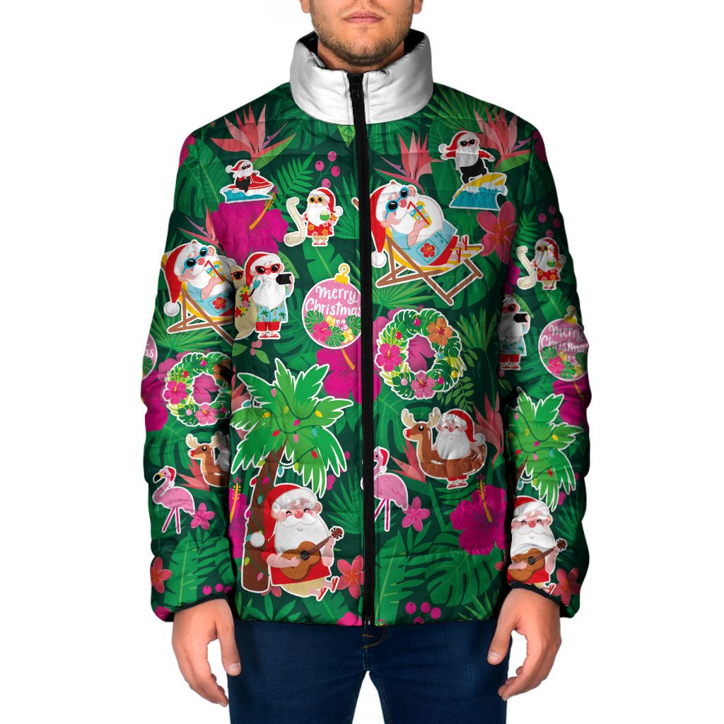 Hawaii Mele Kalikimaka Padded Jacket Tropical Plants with Santa Claus LT03 Men Multicolor - Polynesian Pride